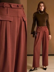 MOTF PREMIUM WOMEN'S STRAIGHT-LEG CASUAL TROUSERS, SLIMMING SILHOUETTE, AUTUMN/WINTER, BROWN-RED COLOR - Clay Red - View 7