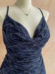 Soleia 大码女士度假吊带迷你连衣裙，垂褶领口，露背设计，蝴蝶结，鱼尾裙摆，性感风格，及膝长度，适合购物、浪漫约会、海滩度假、网纱面料，展现年轻少女气息。 - 彩色 - 查看 8