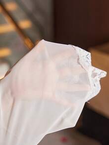 SilkySpell Áo choàng ngủ Maxi xẻ tà phối ren lưới kiểu Pháp thanh lịch, gợi cảm, áo choàng ngủ quyến rũ cho người ngoại cỡ - trắng - Xem 8