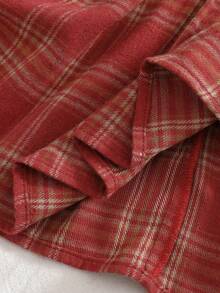 Cozy Pixies Baby Girl Christmas Plaid Bow Decor Round Neck Long Sleeve Waist Cinched Dress - Red - View 5