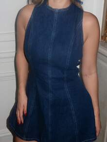 Turnttoni Women's Sexy Backless Mini Denim Dress, Fashion Casual - Blue - View 5