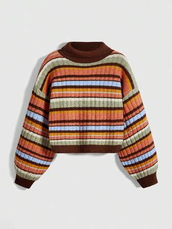 pull vintage rayé multicolore pour femme