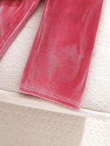 Elladie kids Young Girls Sweet & Cute Girl English Letter Embroidery Long Sleeve Top Paired With Simple Long Pants, Pink Casual T-Shirt Set - Pink - View 6