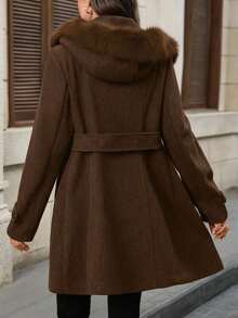 EMERY ROSE Abrigo largo con capucha y mangas largas para mujer - Marrón - Ver 2