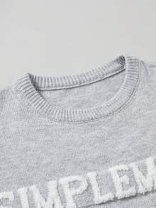 Manfinity Homme Men's Long Sleeve Casual Letter Pattern Knitted Sweater, Autumn/Winter Grey Sweater Men Jumper For Sweater Top Grey Men Crew Neck Sweater - Grey - View 5