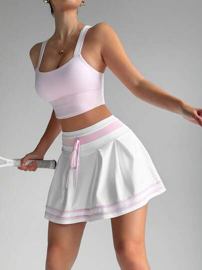 Dewbera 撞色条纹印花打结夏季运动短裙