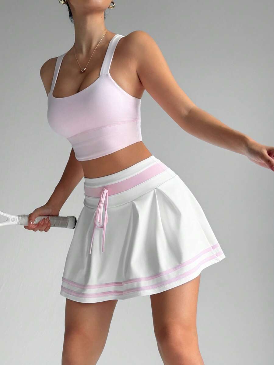 Dewbera Quần thể thao mùa hè thắt nút họa tiết sọc khối màu - trắng - Xem 1