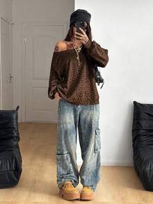 Coolane Áo nỉ một vai họa tiết tên địa danh thường ngày thu/đông dành cho nữ - màu nâu - Xem 6