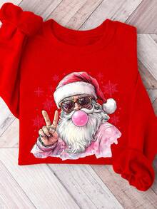 EMERY ROSE Plus Size Casual Crew Neck Sweatshirt, Autumn/Winter - Red - View 5