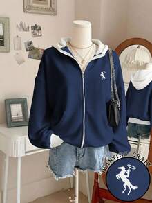 Lalippa Women's Casual Zip-Up Drop Shoulder Sweatshirt