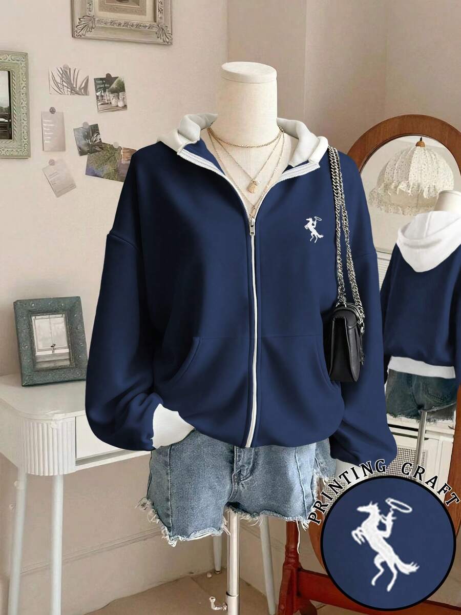 Lalippa Women's Casual Zip-Up Drop Shoulder Sweatshirt