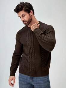 EGENSIO Áo len nam trơn màu, kiểu dáng thường ngày, áo len dệt kim màu nâu cho mùa thu/đông, áo len nâu, áo len dệt kim tay dài. - Cà phê nâu - Xem 3