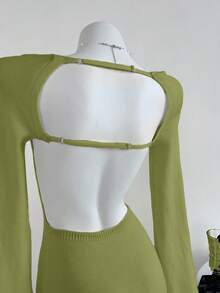 SHEIN Unity Women's Sexy Open Back Sweater Dress - Green - View 3