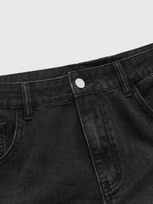 ROMWE MEN Anime Quần jean ống rộng dáng rộng thêu rồng Trung Quốc cho nam - màu đen - Xem 4