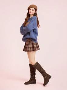 CUCCOO DOLLMOD Women's Mid-Calf Boots, Pleated Fashion Slim Slouchy Boots, Thick Sole - Brown - View 6