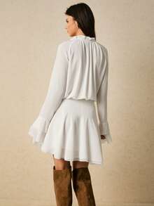 Poéselle 女士优雅纯色系带短裙 - 白色 - 查看 5