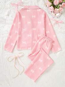 Sparklyn 2pcs Girls Casual Butterfly Print Long Sleeve Cardigan And Pants Set, Comfortable Home Outfit