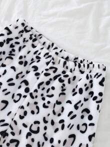 Genkimix Kids Girls' Solid Color Fleece Top & Leopard Print Fleece Thick & Comfortable Long Sleeve Pants Set, Loungewear For Autumn/Winter - Multicolor - View 3