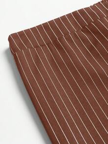 SHEIN PETITE Quần ống đứng sọc tối giản đi làm PETITE-D dành cho nữ - màu nâu - Xem 5