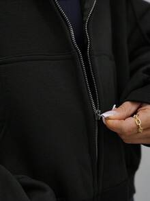 SAYEHFBABY Moletom com Zíper Duplo Casual, Aeroporto, Volta às Aulas, Outono Inverno - Preto - Visão 3