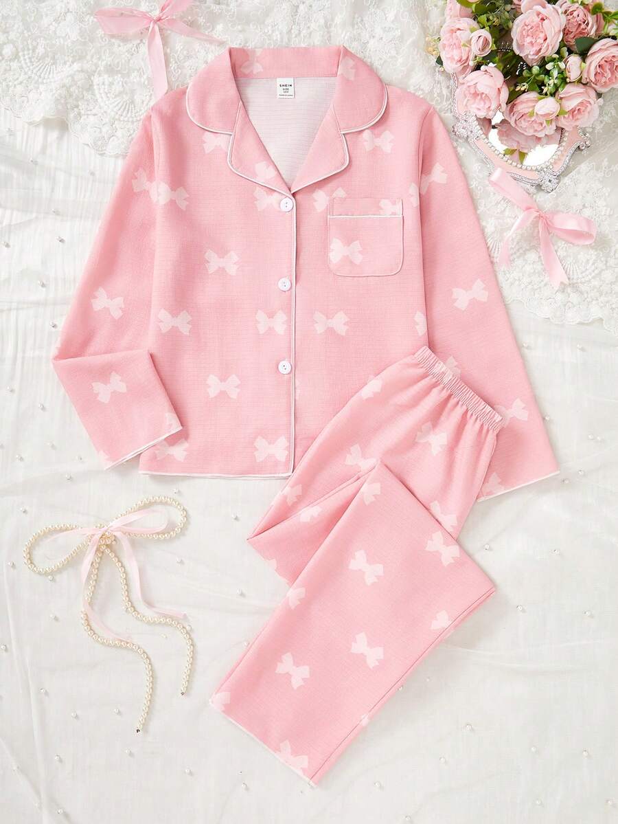Sparklyn 2pcs Girls Casual Butterfly Print Long Sleeve Cardigan And Pants Set, Comfortable Home Outfit
