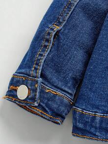 SHEIN Bộ 2 món quần jean bó ống cao co giãn có cổ tay dài màu kaki rách cho bé trai/trẻ mới biết đi, trang phục dạo phố thoải mái và đa năng cho bé - Rửa tối - Xem 5