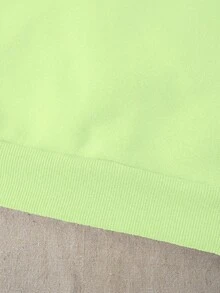 INAWLY 女士休闲荧光绿圆领落肩卫衣，适合返校季、教师节、秋冬季穿着。 - 綠色 - 查看 6