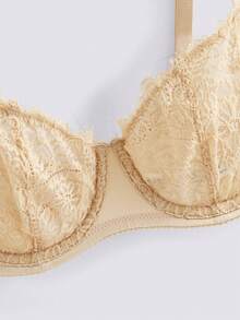 Loungeista 女士性感蕾丝文胸，钢圈全罩杯无衬垫文胸，柔软舒适的睫毛蕾丝内衣 - 杏色 - 查看 3