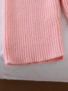 少女厚针织高领毛衣和裤子套装，秋冬 - 淺粉色 - 查看 4