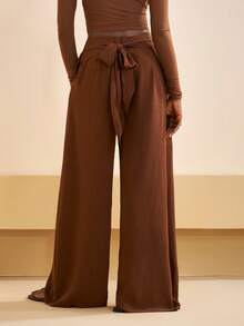 Zivah Women's Espresso Brown Autumn High Waist Wide Leg Pants,Modest Loose Wrap Around Trousers For Brunch,Holiday,Office Work,Daily Casual Western Style - Brown - View 3