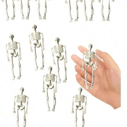 SHEIN 6/12pcs Mini Skull Statues, Halloween Skeleton Decorations, Haunted House Accessories, Party Favors,Christmas