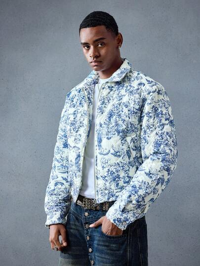 Street Life Veste décontractée à zip avec imprimé floral pour hommes, polyvalente pour l'automne/l'hiver