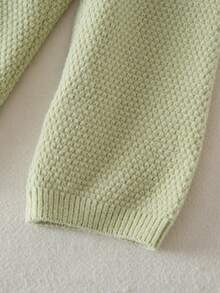 SHEIN Conjunto de 2 peças de suéter cardigan de malha com gola babada e calças retas para bebês meninas, confortável para outono/inverno, verde, moderno e versátil, adequado para uso diário, casa, atividades ao ar livre, viagens - Verde - Ver 4