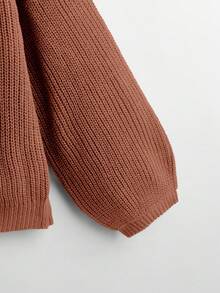 Lyxana 白色灯笼袖纽扣前襟罗纹宽松针织开衫，春夏款 - 棕色 - 查看 3