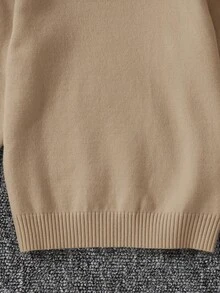 SHEIN 1件男童休閒純色寬鬆高領秋季毛衣，舒適保暖層次外套，適合冬季、學校、返校季，棕色兒童毛衣 - 卡其色 - 查看 5