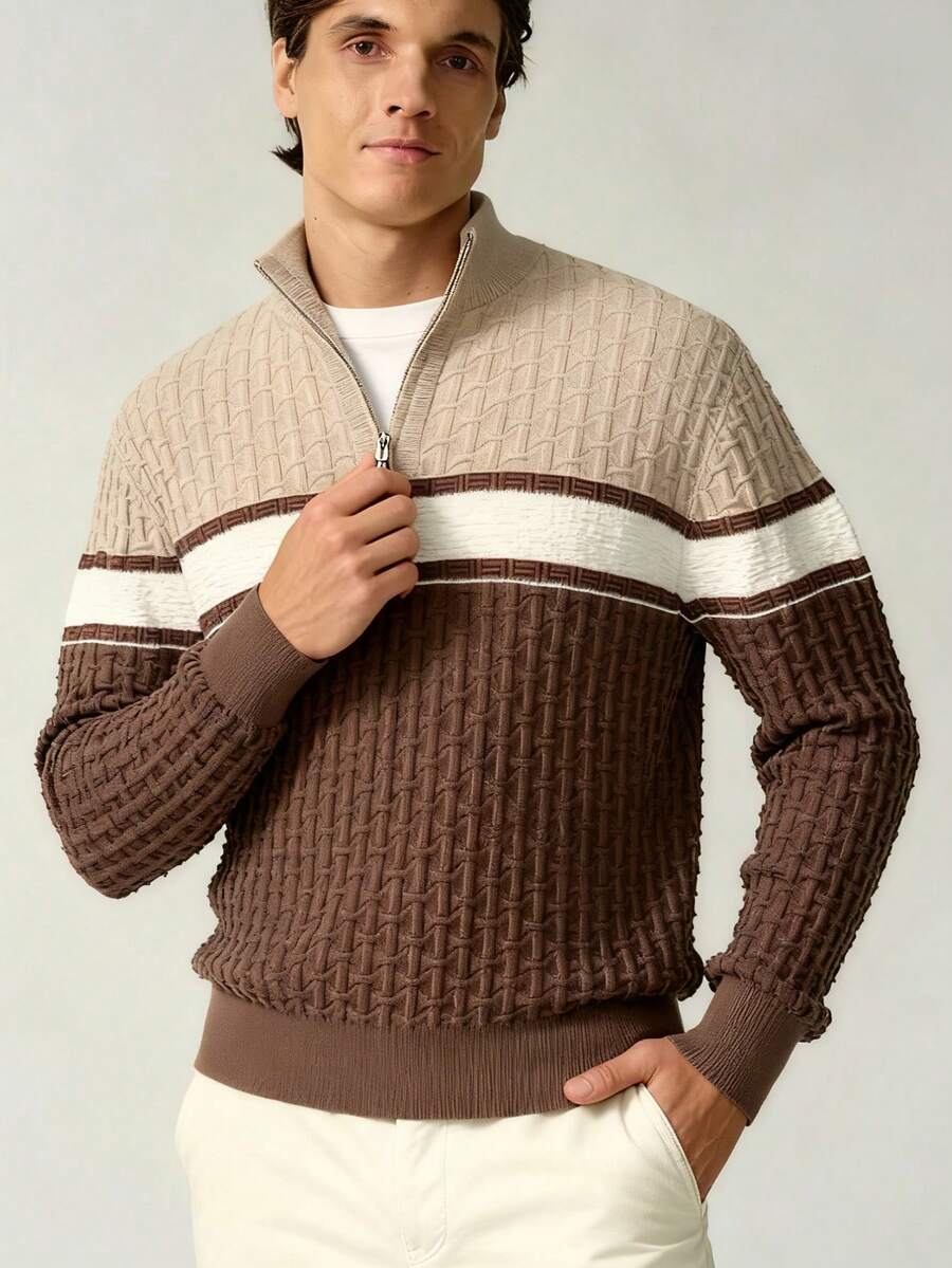 RONVEXI Áo len nam cổ kéo khóa ¼, thích hợp cho mùa thu/đông, kiểu dáng thường ngày, công sở, hoạt động ngoài trời, du lịch, áo tay dài. - Nhiều màu - Xem 1