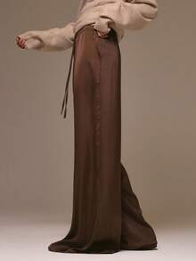 MUSERA Wide Leg Elasticated Waistband Satin Look Trousers Cool Girl, Streetstyle, Cute, Fall, Autumn, Winter