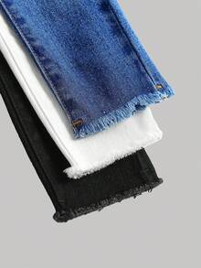 3pcs/Set Baby Girls' Blue, White, Black Denim Stretch Skinny Pants,Fall Clothes,Winter Clothing ,Casual And Fashionable Vacation Outfits,2000s Style  ,Christmas Clothing,Baby Girls  Leggings,Denim  Leggings - Multicolor - View 4