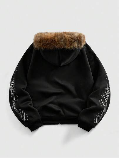 Street Life Sudadera con capucha casual de hombre con estampado de cadena de letras, otoño/invierno