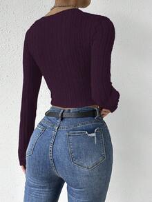 Firerie Áo thun tay dài màu trơn cổ chữ V khoét sâu phía trước - Màu Tím - Xem 2