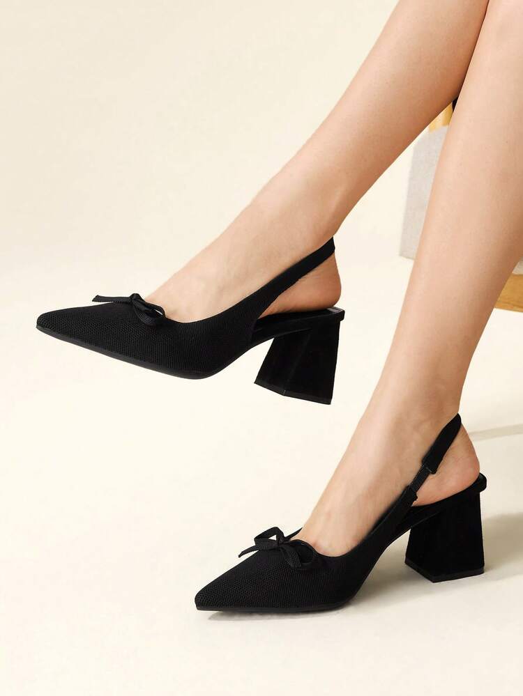 CUCCOO BASICS Women's Fashion Fabric Backstrap Chunky Heel Pointed Toe Commuter Slingback Shoes, Suitable For Dates, Parties, And Vacations For Christmas Spring Shoes