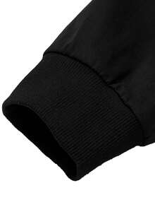 Manfinity Homme Men's Plus Size Letter Print Hooded Long Sleeve Outdoor Windbreaker Jacket With Drawstring, Going Out Letter Casual Lightweight Jacket, For Friends, Husband, Boyfriend Gifts, Fall - Black - View 3