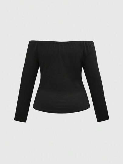 J-Fashion Camiseta ajustada de mujer con estampado de emoticones de hombros descubiertos, talla grande y casual