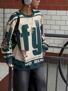 INAWLY Women's Fashionable Full Print Raglan Crew Neck Sweatshirt - Multicolor - View 2