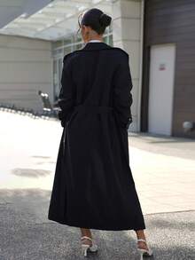SAYEHFBABY Women Fashion Solid Color Loose Fit All-Match Trench Coat Fall Winter Cloth For Women - Black - View 2