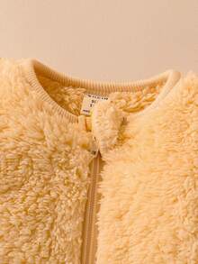 SHEIN 新生儿可爱毛绒狮子套装，包括带帽帽子和长袖拉链连体衣 - 黃色 - 查看 4