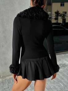 SHEIN PETITE Áo khoác đen dáng dài kiểu miền Tây phong cách Grunge, Goth, thích hợp cho các buổi hòa nhạc, câu lạc bộ đêm. - màu đen - Xem 2