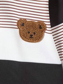 2pcs Young BoyFashion Striped Bear Print Polo Shirt And Casual Elastic Waist Pants Set, Spring/Autumn