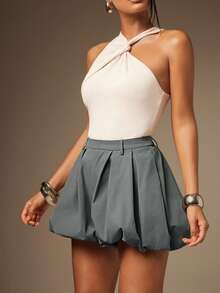 Hauture 性感夏季休闲纯色弹力泡泡短裤 - 灰色 - 查看 1