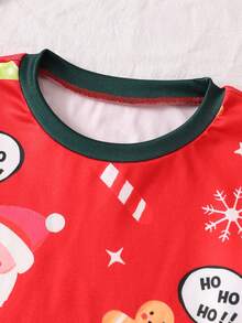 2pcs/Set Girls' Green Gingerbread Christmas Color Soft Fleece Elastic Long Sleeve Top And Pants Homewear Set Snug Fit - Red - View 6